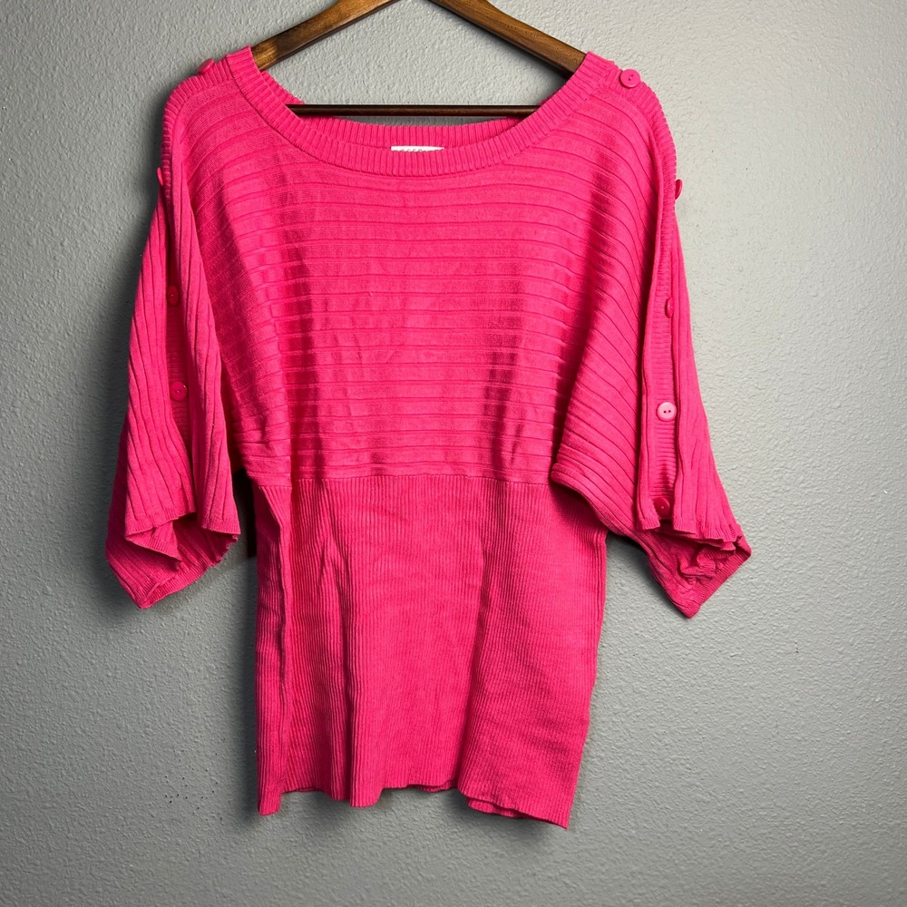 Joseph A. Womens XL Barbie Romantic Pink Ribbed Button Sleeve Sweater Pullover